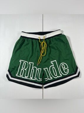 Rhude Court Shorts Green Mesh 5" Basketball Extended Drawstring Pockets Men’s L